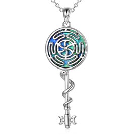 YAFEINI Hecate Necklace S925 Silver Wiccan Wheel of Hecate Goddess Symbol Pendant Necklace for Women