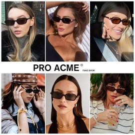 Pro Acme Small Rectangle Sunglasses for Women Men Trendy Rectangular Vintage Sun Glasses (Black/Grey Lens+Black/Tea Lens+Leopard/Tea Lens)