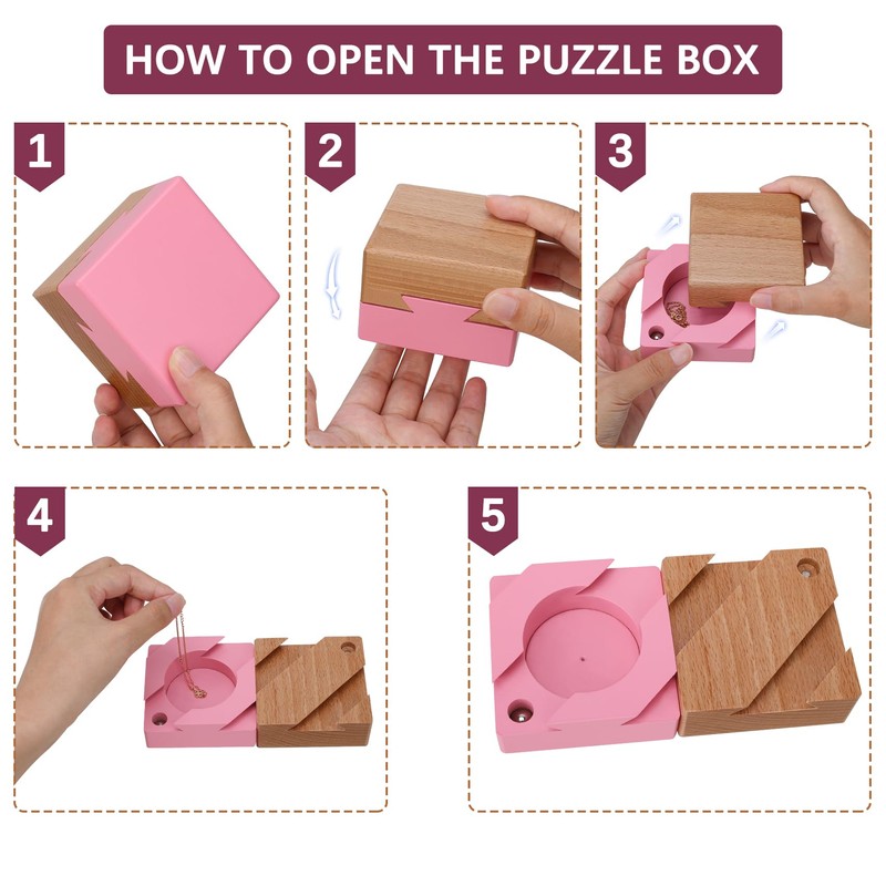 DC-BEAUTIFUL Wooden Magic Box Brain Teaser Box, Pink Secret Gift