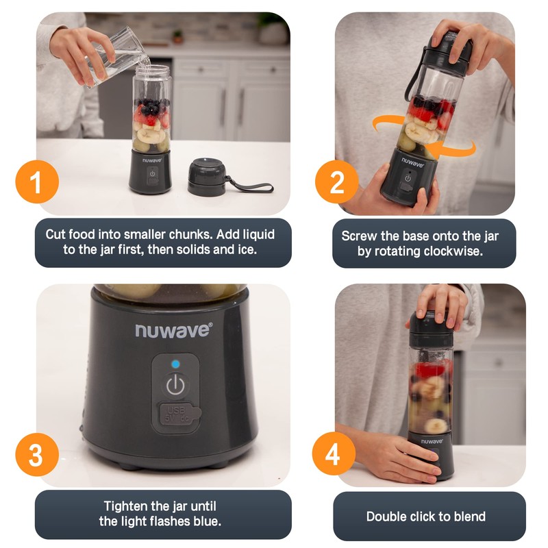 Nuwave Portable Blender with USB-C Rechargeable, 6-Blade for Crushing Ice,