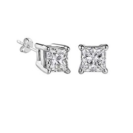 Princess Cut Square CZ Basket Set Sterling Silver Stud Earrings 6mm