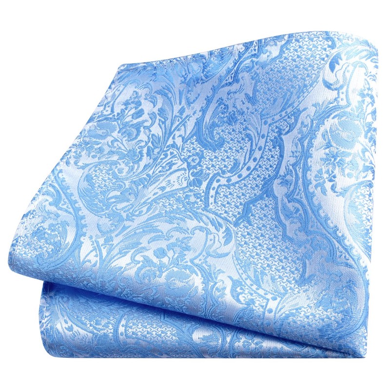 GUSLESON Sky Blue Tie Set for Men Silk Paisley Necktie