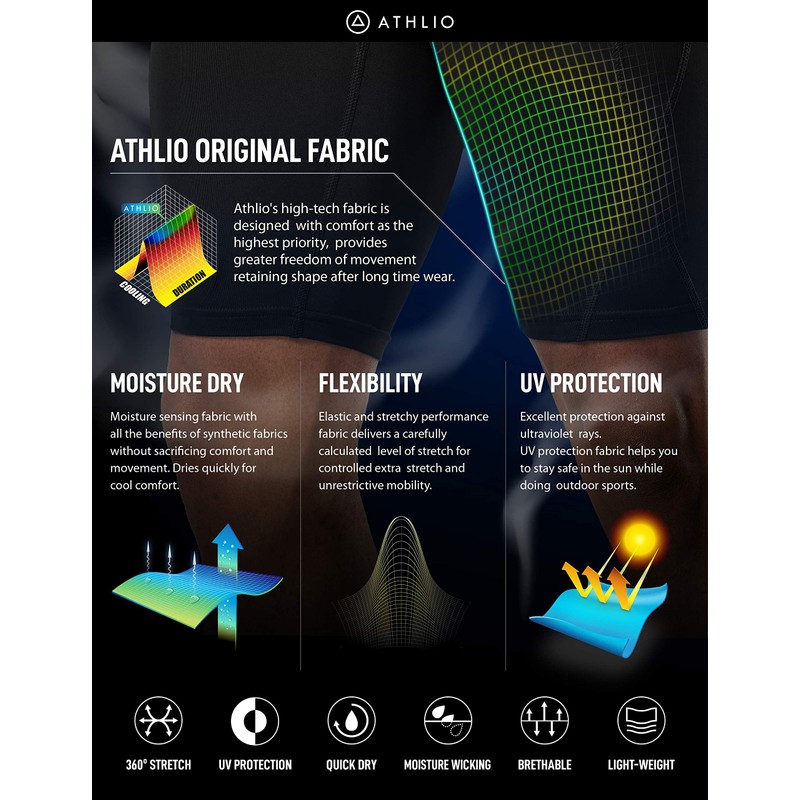 ATHLIO Men's (Pack of 3) Athletic Cool Dry Compression Shorts,