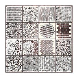 CZAKOMIX 16 Reusable Painting Stencils - Wooden Texture Stencils for Wall Design, Textile Design and DIY Projects Geometric Painting Stencils for Wall Design