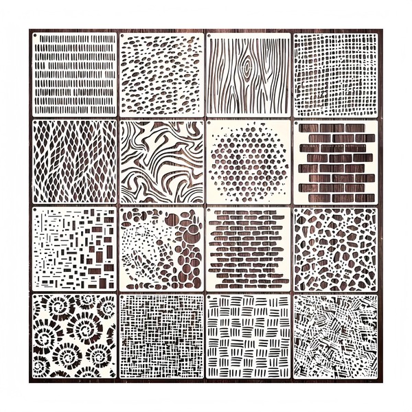 CZAKOMIX 16 Reusable Painting Stencils - Wooden Texture Stencils for