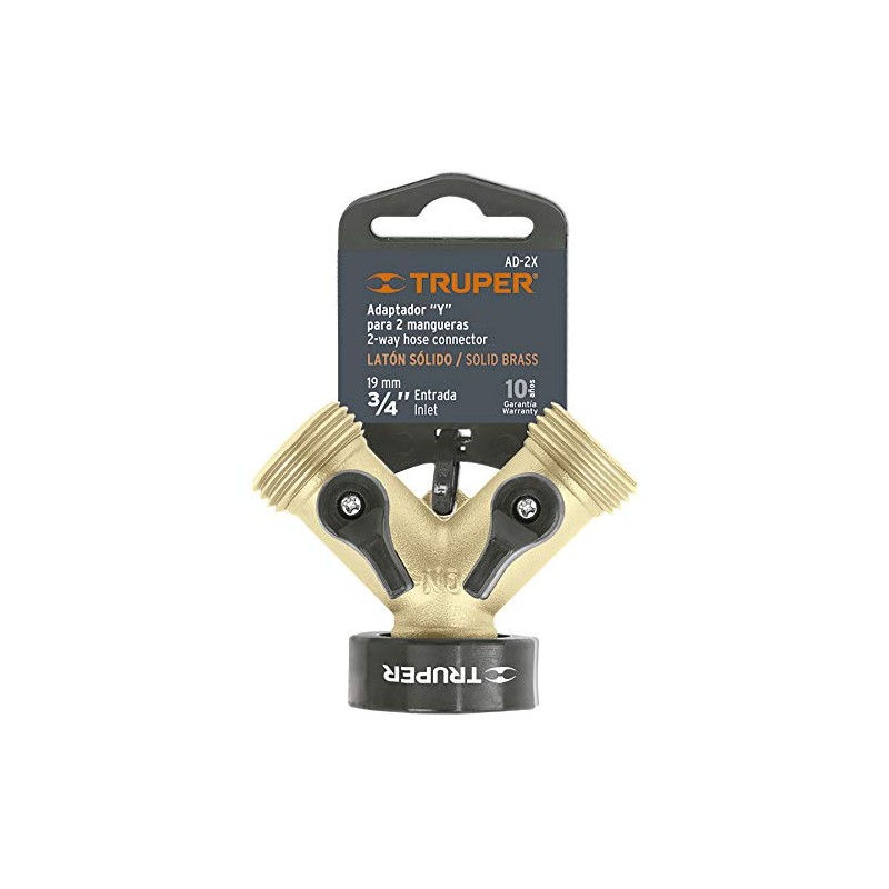 Truper AD-2X, Conector "Y" fundido en latón, válvula de cierre
