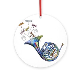 CafePress French Horn Round 4" MDF Holiday Ornament