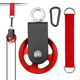 Pulley Winch 90 mm, Pulley with Hanging Strap, Can Carry 300 kg, Pulley Block, Pulley Fitness with U Retaining Bracket, Rope Pulley with Carabiner Hook, Connection Strap for DIY Gym Fitness Equipment