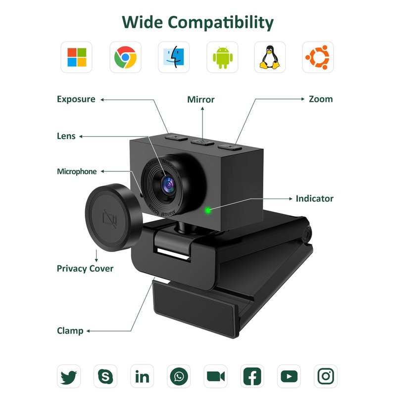 Danyesth Webcam for Laptop, 2K USB Web Camera for PC