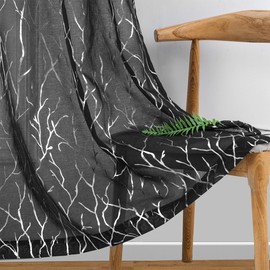 Kotile Voile Net Curtains for Bedroom - 72 Inch Drop Eyelet Semi Sheer Nets Printed Metallic Silver Tree Branch Window Voile Curtains Light Filter for Living Room, 46 x 72 Inch Drop, 2 Panels