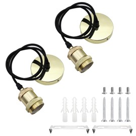 2 Pcs Ceiling Pendant Light Fitting E27 Rose Screw Lamp Holder Vintage Ceiling Rose Lamp Suspended with 100cm Braided Flex (Gold)