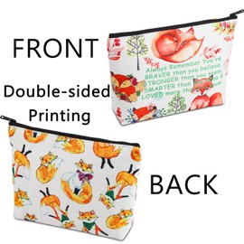 MBMSO Fox Makeup Cosmetic Bag Funny Fox Gifts Fox Lover Gifts Fox Travel Makeup Pouch Zipper Bag Fox Gift for Animal Lover (Fox Braver bag-white)