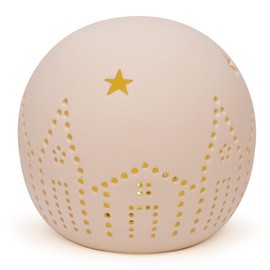 Perforated Village Houses and Stars Unglazed Porcelain 6 Inch LED Light Up Globe Tabletop Decoration