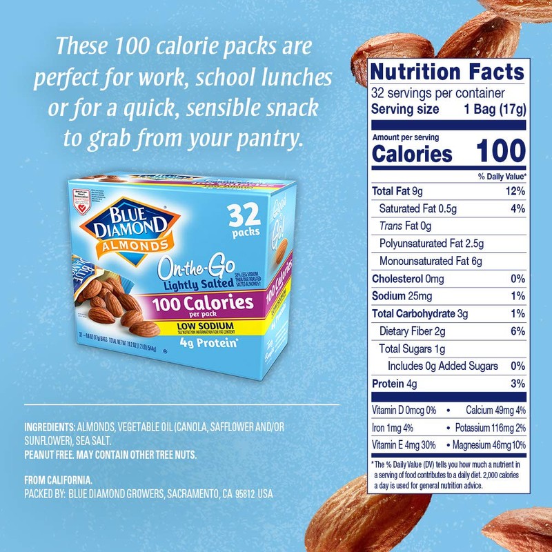 Blue Diamond Almonds Low Sodium Lightly Salted Snack Nuts, 100