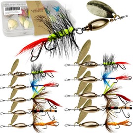 VMSIXVM Trout Lures Trout Spinners, Rooster Baits Tail Trout Fishing Lures with Brass Spinner for Lake River Fishing, Smallmouth Bass Lures Fishing Spinner Kit for Bass Salmon Pike