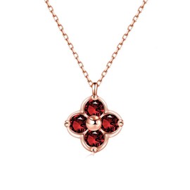 FH.bird Garnet Necklace, Women's, Earrings Set, Four-Leaf Clover, 12-Month Birthstone "A Lucky Charm" Citrine, Hypoallergenic, 925 Silver Necklace, Rust-Resistant, January Birthstone, Popular for