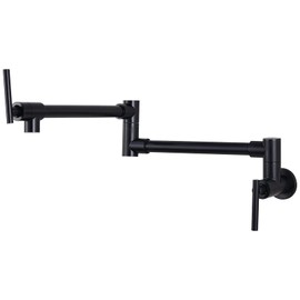 Filter Faucet for Kicten Pot Matte Black Commercial Wall Mount Kitchen Sink Faucet Brass Pot Filler Black Folding Faucet Stainless Steel Double Joint Swing Arms Single Hole ABS Aerator