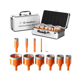 Crosstar 10PCS Diamond Hole Saw Kit with Pilot Bit & Spring - Brazed Diamond Core Drill Bits for Tile, Ceramic, Porcelain, Marble, Granite (6/10/12/20/25/30/35/40/45/50mm) Includes Aluminum Case
