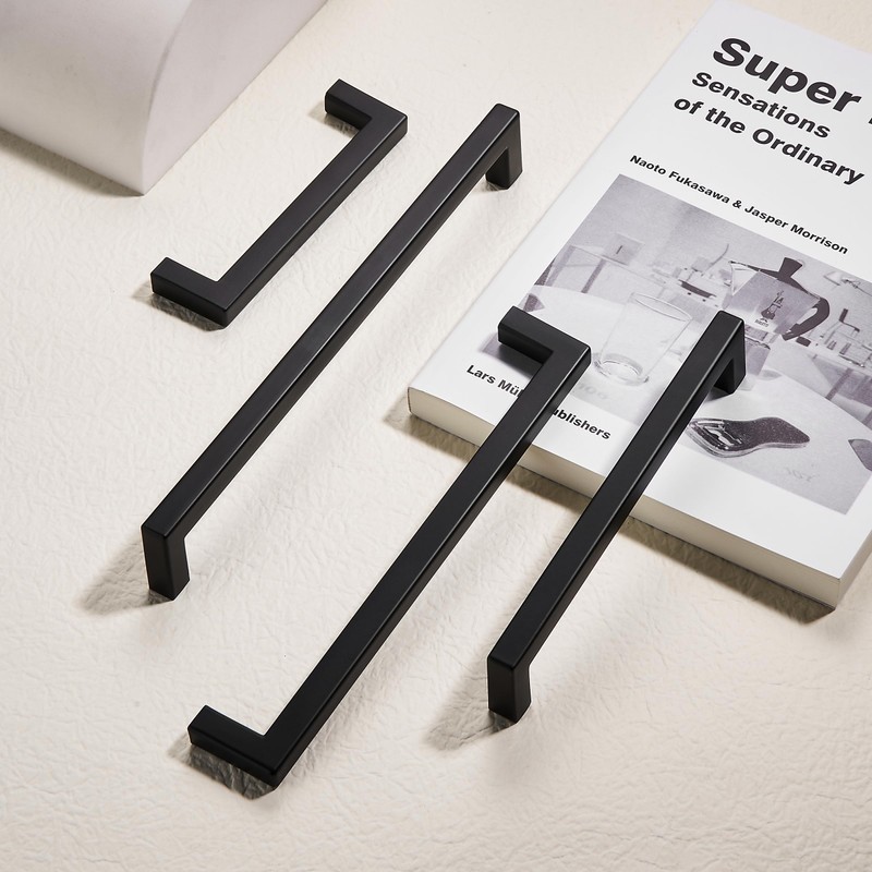 MRAYDECO 10 Pack Soild 6-1/4in (160mm) Black Cabinet Handles Square