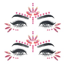 Face gemstones, glitter stones face kit can be on your face all night for many occasions, help you spend a dazzling day, 2 pieces, pink