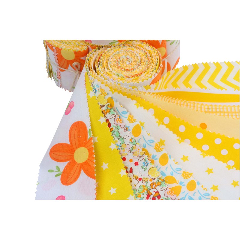 CraftsFabrics 20 x 100% Cotton Pre Cut Yellow Floral Jelly