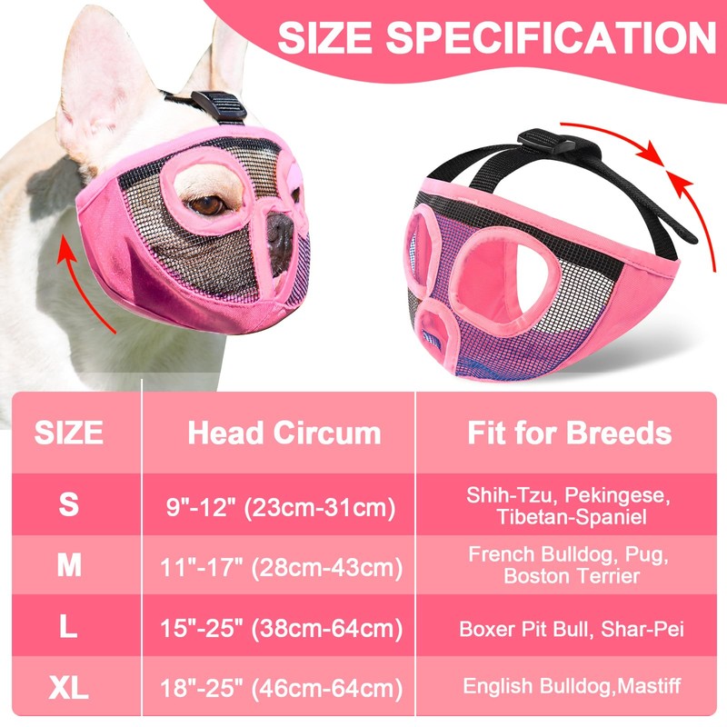 JYHY Short Snout Dog Muzzles- Adjustable Breathable Mesh Bulldog Muzzle