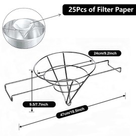 SVTELI 10" Oil Fryer Filters & Oil Strainer Stand | Maple Syrup Filter Holder with 25 Pcs Filter Paper - Commercial Cone Filter for Kitchens, Restaurants, Food Trucks