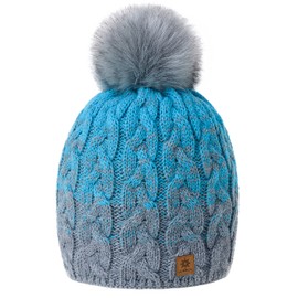 MFAZ Morefaz Ltd Unisex Winter Beanie Knitted Hat Warm Fleece with Bobble Fashionable Ski -