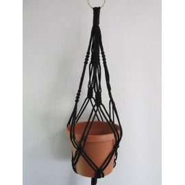 Macrame Plant Hanger 24" Vintage Style 4mm Cord Choose Color (Black)