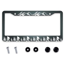 Smooffly Funny Sasquatch Matte Black License Plate Frame, Heavy Duty Stainless Steel Auto Car Tag Frame with 2 Holes & Screws 12.2 x 6.3 in