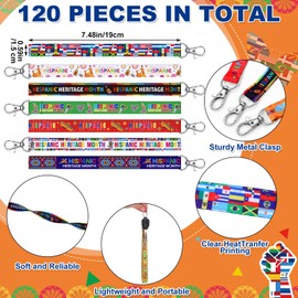 Sureio 120 Pcs Hispanic Heritage Lanyard Keychains Gifts Bulk Spanish Language Speaking Countries Flags Hispanic Heritage Month for Party Favors Supplies Latin American Lanyard Gifts