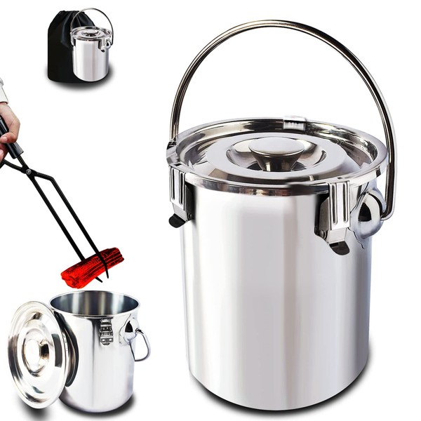 Seconds Fire Extinguishing Pot, Safe and Secure, Stainless Steel Fire Extinguishing Pot, Charcoal, Firewood, Barbecue, Bonfire, Compact, Charcoal Container, Camping, Bonfire, Barbecue, Charcoal Extinguishing Jar (2 Types of Fire Extinguishing), When Exti