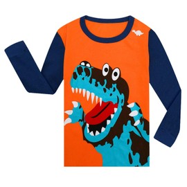 Arziliyy Boys Pajamas Set 100% Cotton Kis Pjs Long Sleeve Toddler Sleepwear 3-10 Years Old Children Cloths (3T, 5- Dino)