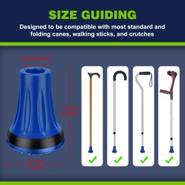 supregear 3/4" Cane Tips (2-Pack), Heavy Duty Rubber Anti-Slip Cane Tip for All Terrain Extreme Grip Feet Cap for Canes, Crutches and Walking Sticks, Blue