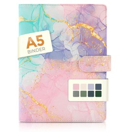 SKYDUE A5 Binder, A5 Ring Binder Faux Leather, Ring Binder A5 Refillable, Notebook (Inner Paper Not Included), Organiser for Office, School and Travel Work (Marble, Pink)