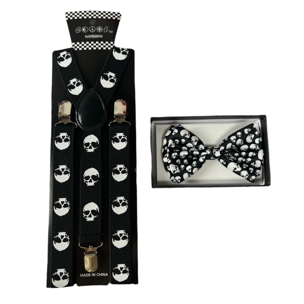 coool Halloween Skull Head Design Bow Tie & Suspender Set