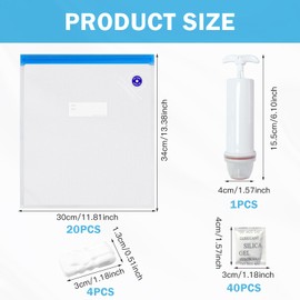 Pack of 20 Filament Storage Kit, 30 x 34 cm Vacuum Bag Filament, Storage Transparent Vacuum Bags with 40 Desiccant Moisture Proof, 4 Sealing Clips and 1 Hand Pump, for Storage