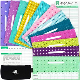 Clever Fox Cash Envelopes for Budget System – Money Envelopes for Budgeting and Saving, Tear and Water Resistant, Includes Carry Pouch & 12 Expense Tracking Budget Sheets, 12 Pack - Jazzy