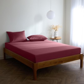 Mellanni Double Fitted Sheet - All Around Elastic - 30 Cm Deep - Ultra Soft Brushed Microfiber, Shrinkage & Fade Resistant - (135x190 cm, Burgundy)