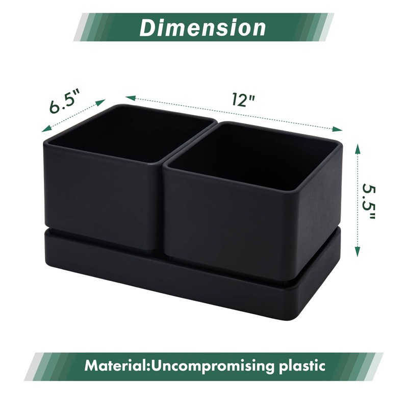 Herb Garden Planter Set with Saucer, Black, 76-Q-B-1