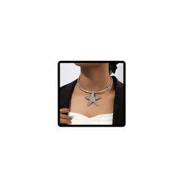 SINLOV Statement Starfish Choker Necklace Punk Vintage Fashion Clavicle Necklace Costume Jewelry for Women Girls (Silver)