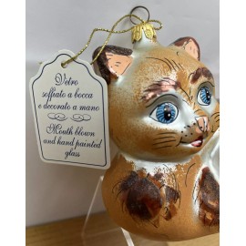 Laved NWT Vintage Laved Italian Glass Hand Painted Cat/Kitten Ornament