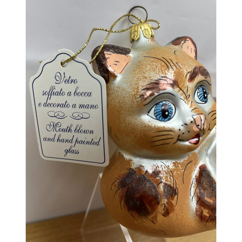 Laved NWT Vintage Laved Italian Glass Hand Painted Cat/Kitten Ornament