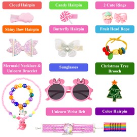 Advent Calendar for Girls, Christmas Countdown Calendar 2023 for Kids, 24 Days Xmas Count Down Gifts, Including Hair Accessories, Unicorn Bracelet, Ring, Hair Clips, Necklace, Coin Purse