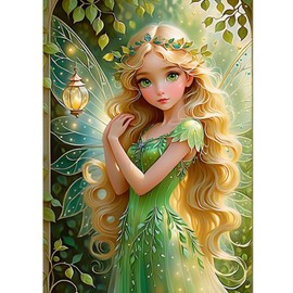 KEYIFA Diamond Painting Kits for Adults, Fairy 5D Diamond Art for Beginner, Round Full Drill Diamond Dots Green Fairy Crystal Painting with Diamonds, DIY Gems Art Craft for Wall Decor Gift 30x40cm