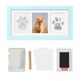 Xylitic Dog Paw Print Photo Frame Kit with No Toxic Clay & No Mess Ink Pad, Wooden Pet Memorial Picture Frames, Dog Paw Print Kit Keepsake, Cat Paw Print Impression Kit, Memorial Gifts for Pet Lovers