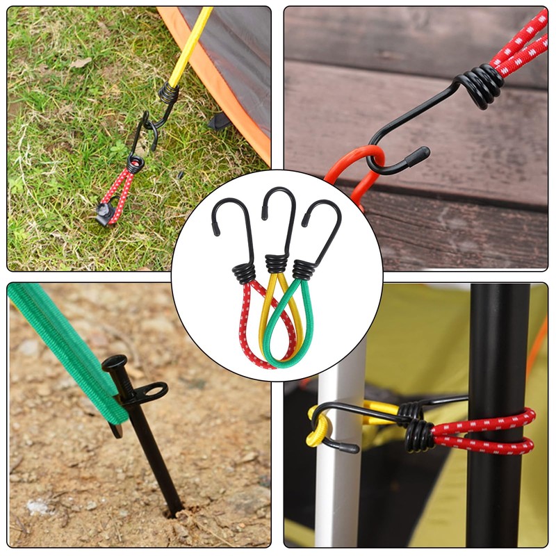 Eowppue 12Pcs Heavy-Duty Bungee Cords & Deck Plank Stakes Combo
