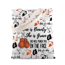 MBMSO Boxing Tote Bag for Boxing Player She is Beauty She is Grace She Will Punch You in the Face Boxing Lovers Shoulder Bag, Boxing Tb, Medium, Shopping Tote Bag