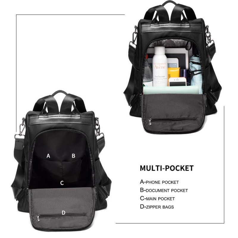 Women Backpack Purse Waterproof Nylon Anti-theft Rucksack Lightweight Shoulder Bag