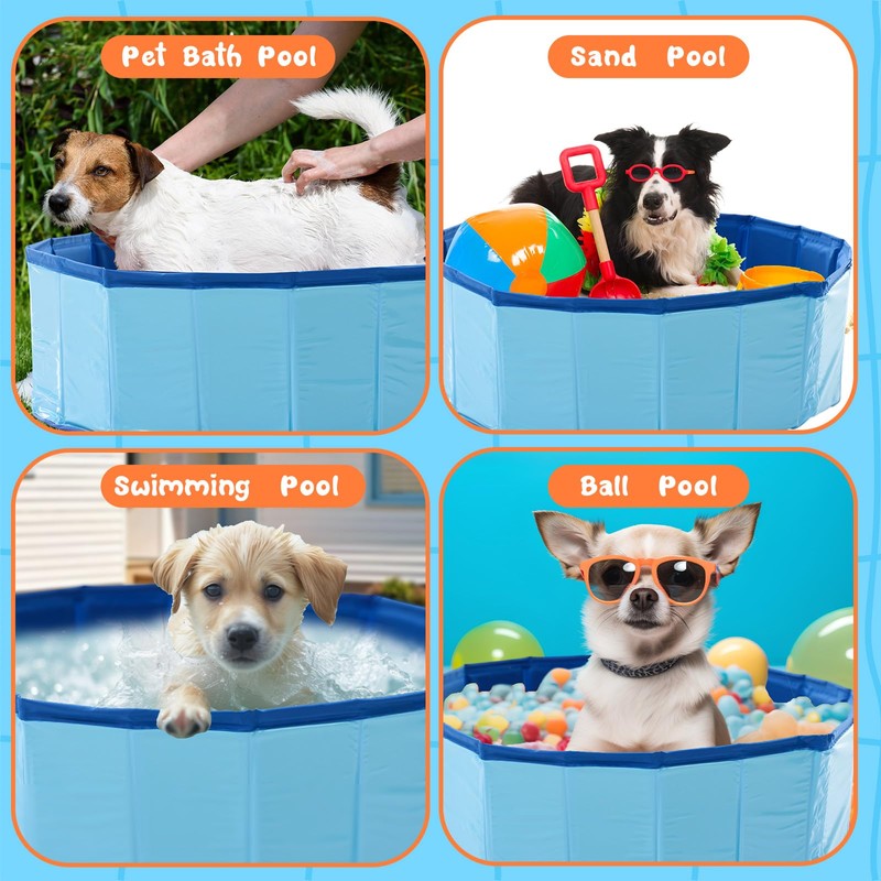 Chunful Foldable Dog Pool with Storage Bag, 24 x 8